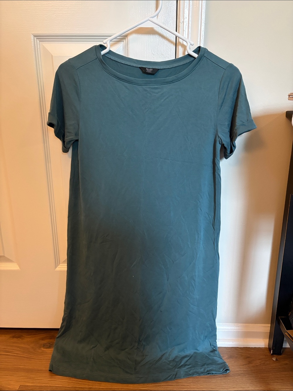 Boatneck Short-Sleeve Teal Shift Mini Dress